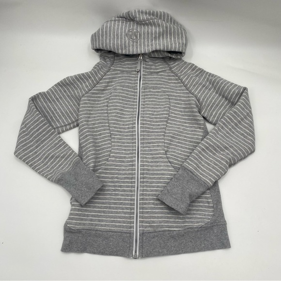 Lululemon Scuba Hoodie Parallel Stripe Grey/White Size 4 - Picture 2 of 5